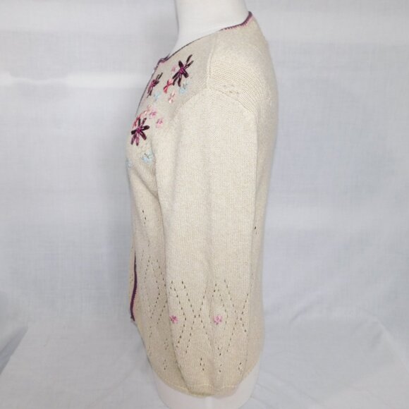 Northern Reflections Womens M Beige Full Zip Cardigan Sweater Ribbon Flowers - Picture 8 of 11